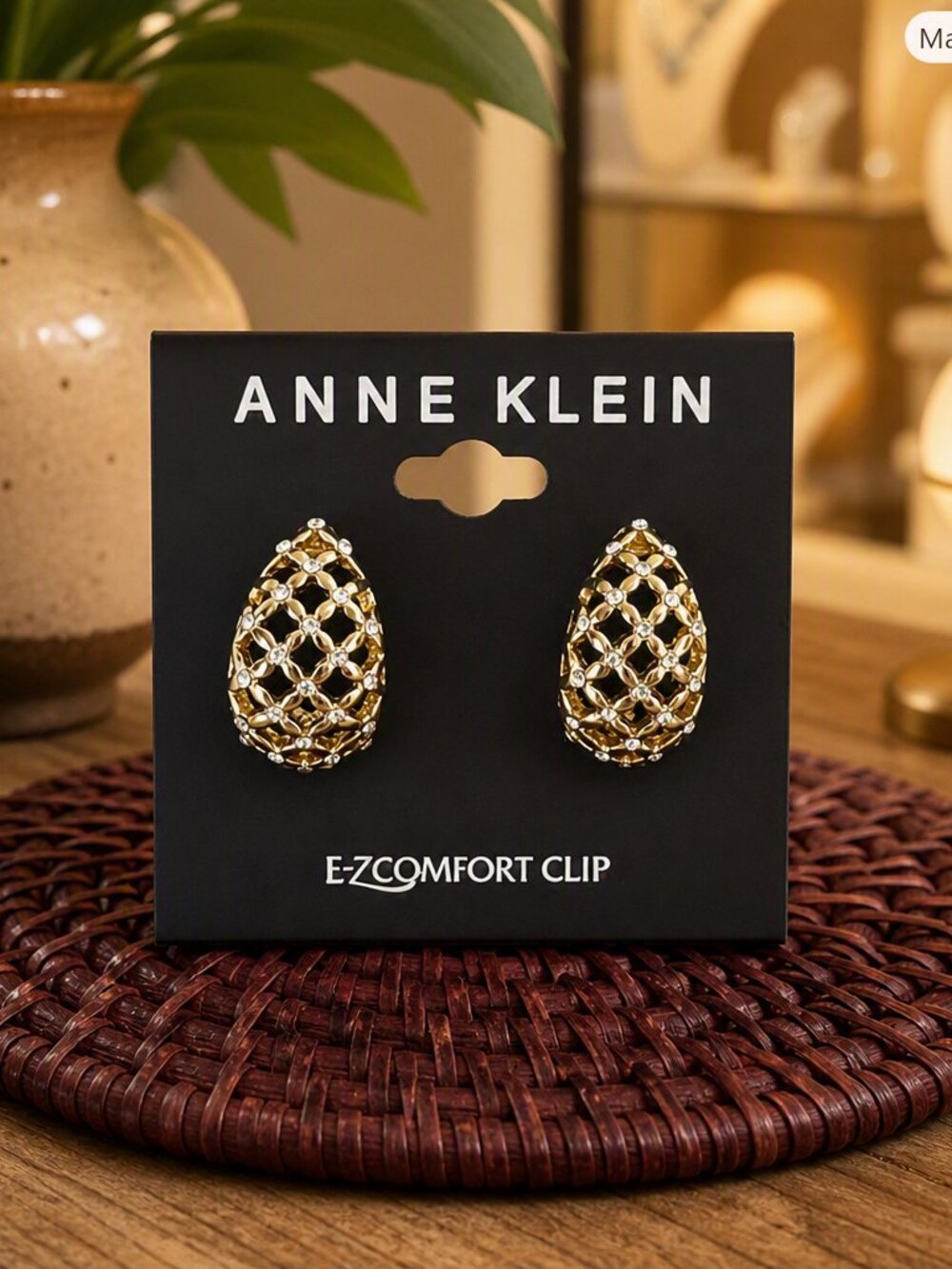 Anne Klein Gold Tone & Crystal Clip-On Earrings NWT